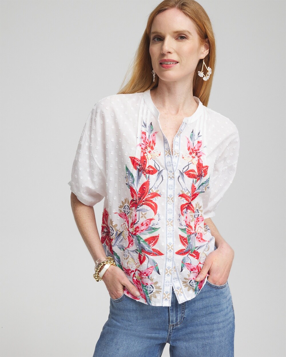 Floral Dolman Sleeve Cotton Shirt