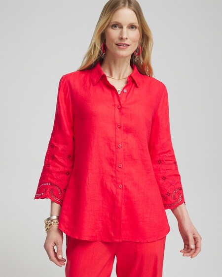 Shop Chico's Linen Eyelet Sleeve Shirt In Watermelon Punch Size 16/18 |