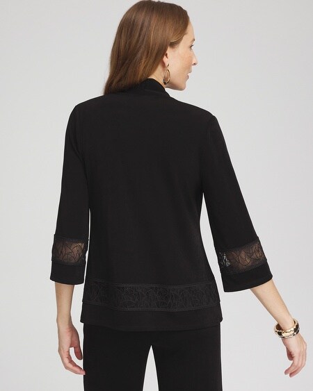 Shop Chico's Wrinkle-free Travelers Macrame Trim Cardigan Sweater In Black Size Medium |  Travel Clothing In Travelers Black