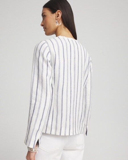 Shop Chico's Stripe Linen Frayed Jacket In White Size Xl |