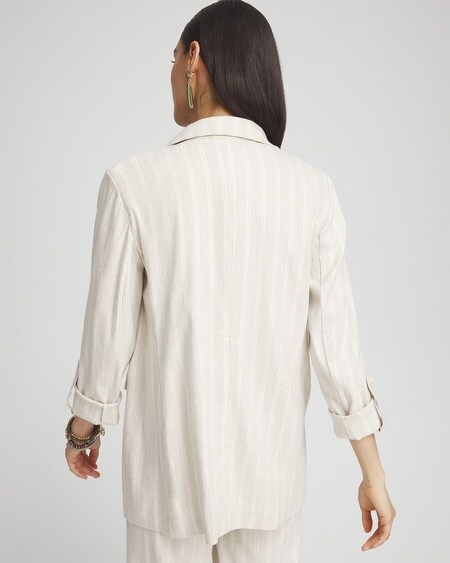 Shop Chico's Linen Blend Stretch Stripe Blazer In Ivory Size Xxl |