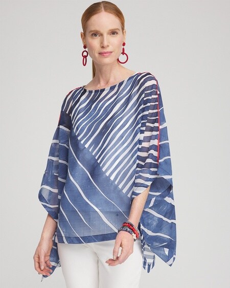 Shop Chico's Chiffon Abstract Lines Poncho In Navy Blue Size Small/medium |