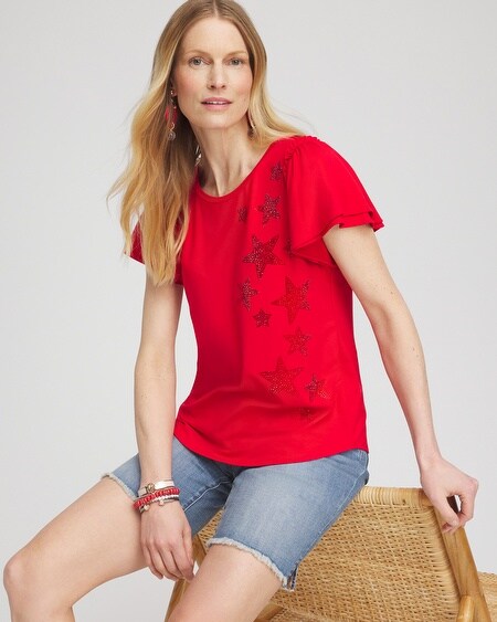 Shop Chico's Embellished Star Tee In Navy Blue Size Xs |