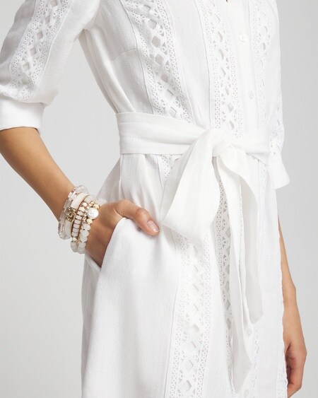 Shop Chico's Linen Lace Shirt Dress In White Size 14 |
