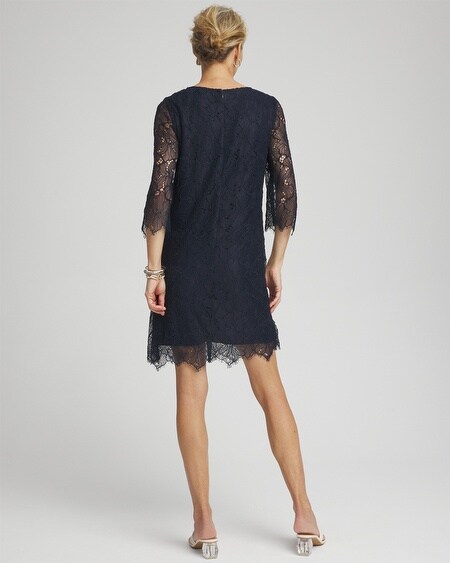 Shop Chico's Floral Lace Shift Dress In Navy Blue Size 16/18 |