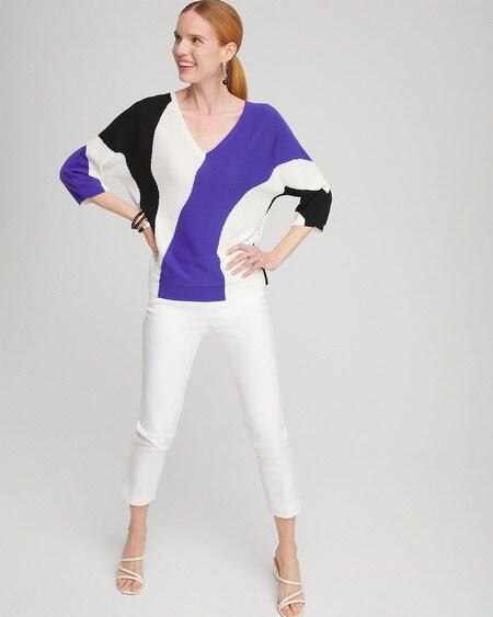 Shop Chico's Abstract Print Intarsia Sweater In Ecru/white Size 0/2 |  In Ecru White