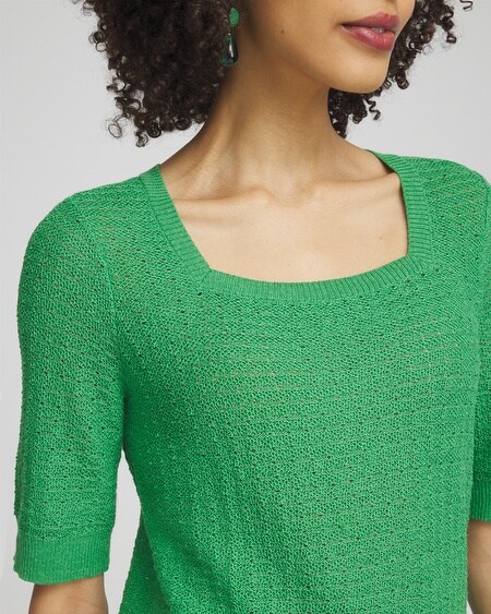 Shop Chico's Linen Blend Square Neck Pullover In Grassy Green Size 4/6 |