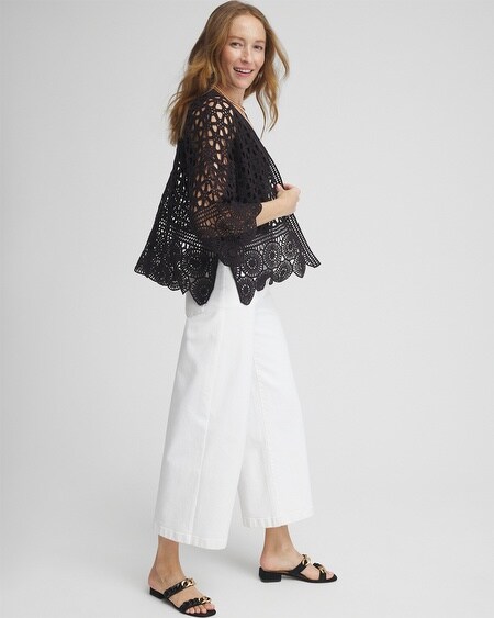 Shop Chico's Crochet Cotton Kimono In Black Size Large/xl |