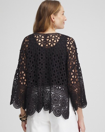 Shop Chico's Crochet Cotton Kimono In Black Size Large/xl |