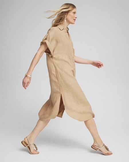 Shop Chico's Linen Roll Tab Dolman Midi Dress In Tan Size 16/18 |