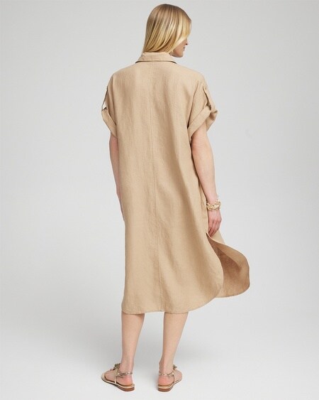 Shop Chico's Linen Roll Tab Dolman Midi Dress In Tan Size 20/22 |