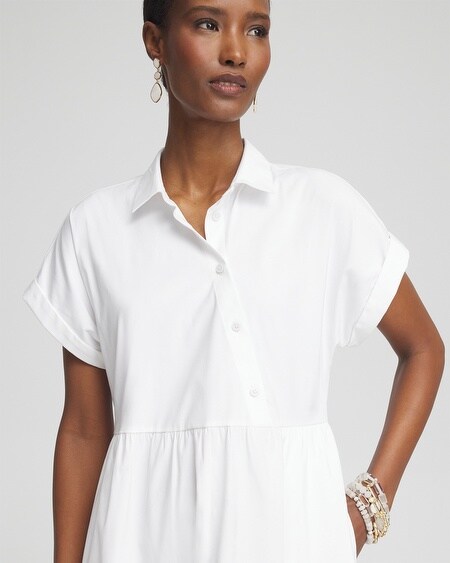Shop Chico's Poplin Diagonal Button Front Dress In White Size 8 |