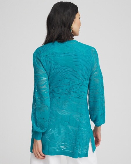 Shop Chico's Pointelle Palms Cardigan Sweater In Peacock Blue Size 16/18 |