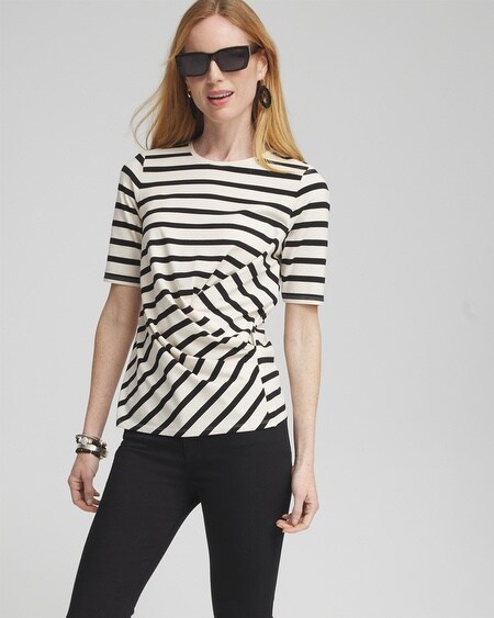 Shop Chico's Stripe Draped Front Tee In Black Size 4/6 |