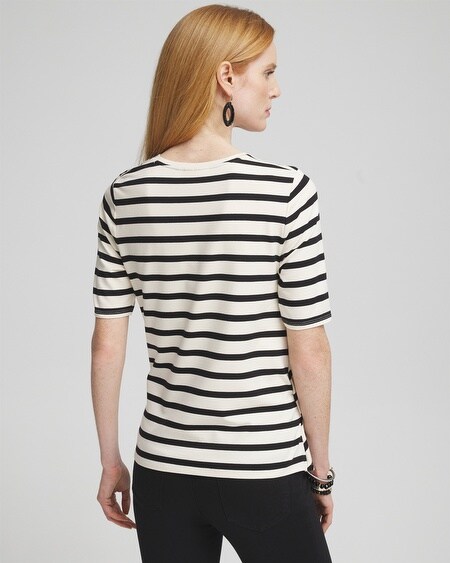 Shop Chico's Stripe Draped Front Tee In Black Size 12/14 |