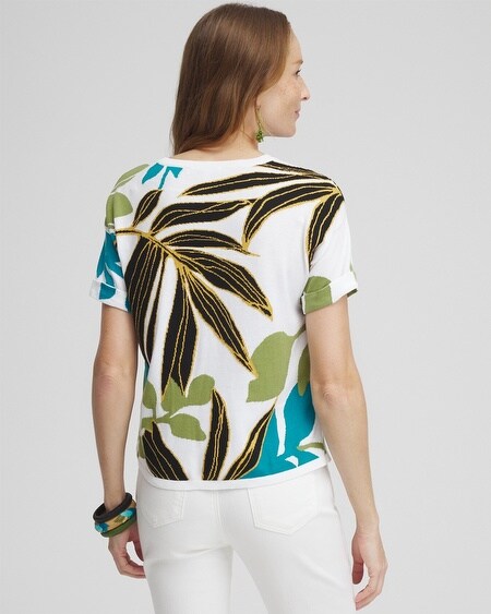 Shop Chico's Palm Print Intarsia Pullover In Spanish Moss Size 4/6 |