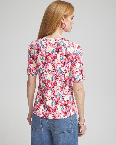 Shop Chico's Floral Everyday V-neck Tee In Watermelon Punch Size 12/14 |