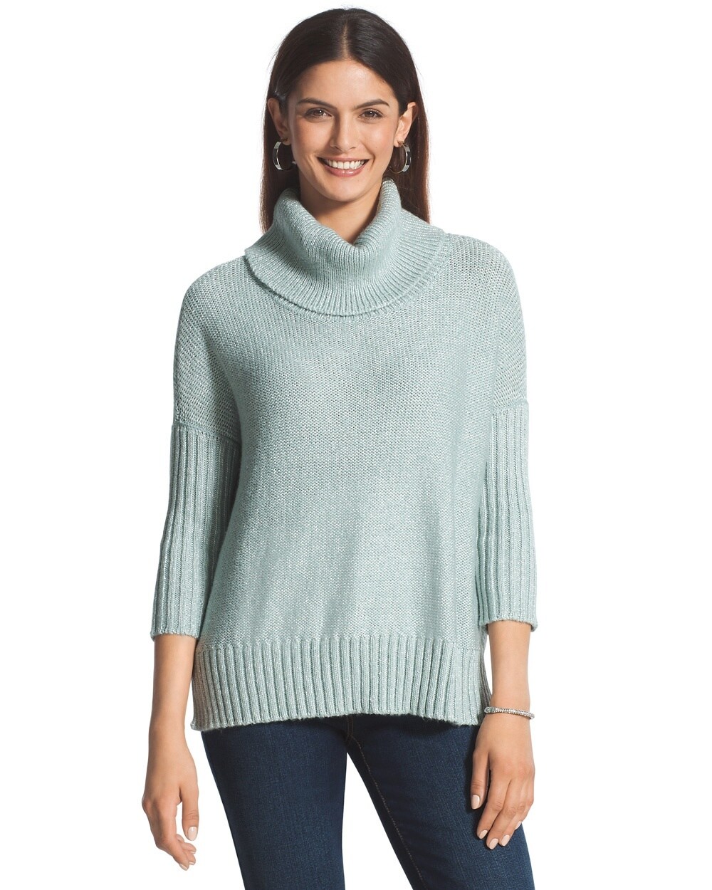 Celine Cowl Neck Sweater in Aquifer Green - Chicos