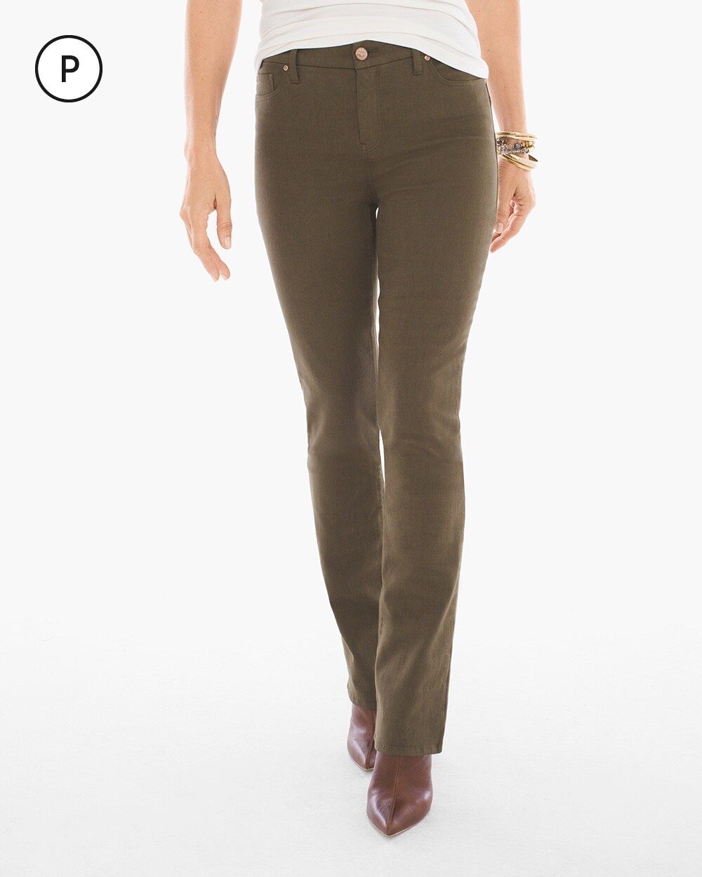 So Lifting Petite Straight-Leg Jeans in Ambered Olive