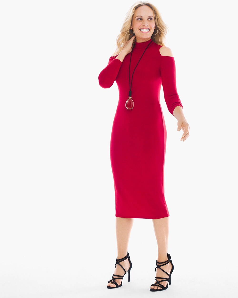 Travelers Classic Cold-Shoulder Dress in Sultry Red