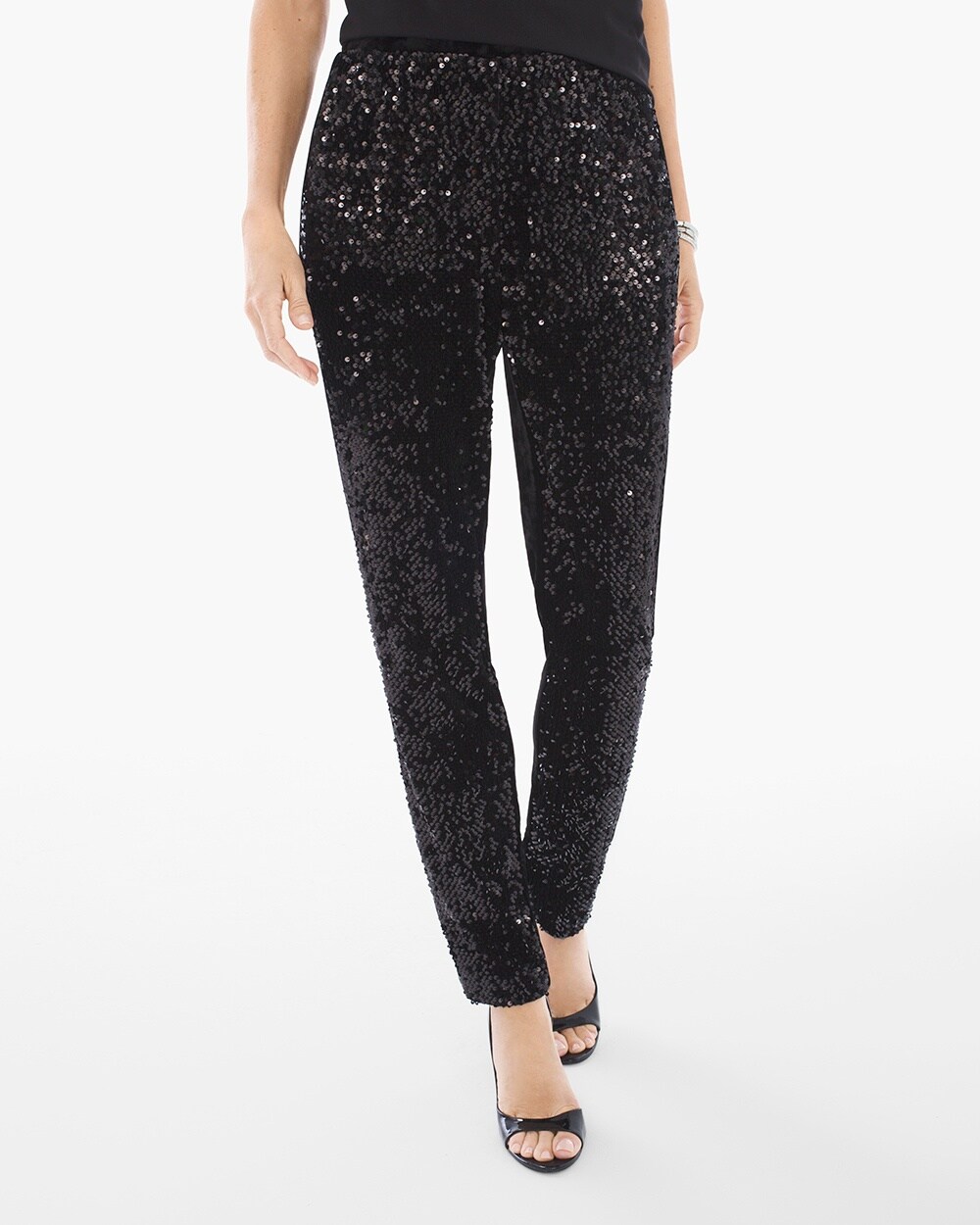 Sequins and Panne Tapered Ankle Pants in Black