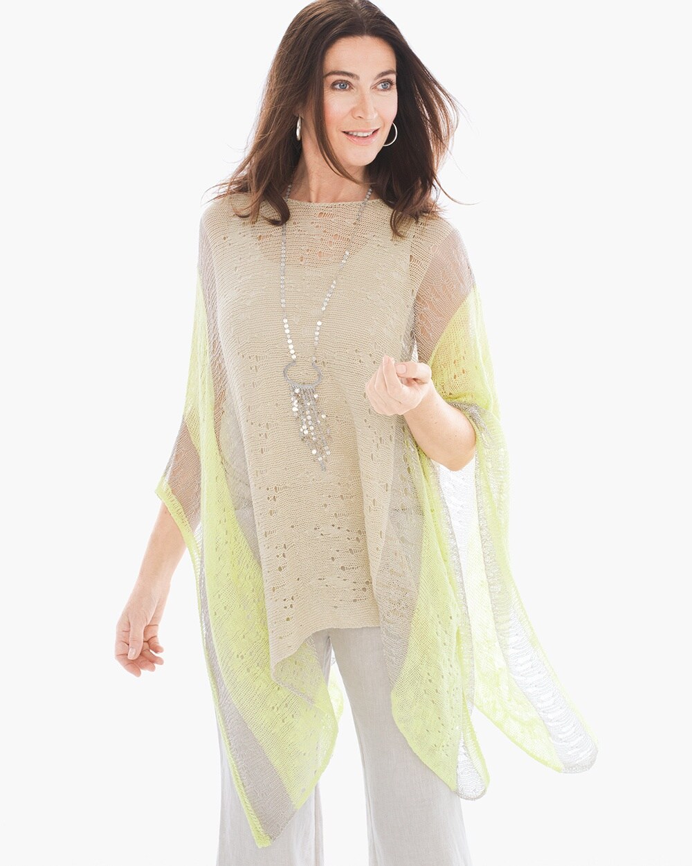 Distressed Daisy Poncho in Chartreuse