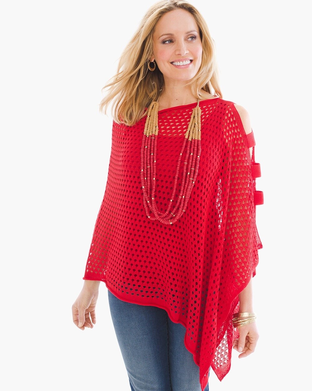 Penny Perforated Poncho in Runaway Red