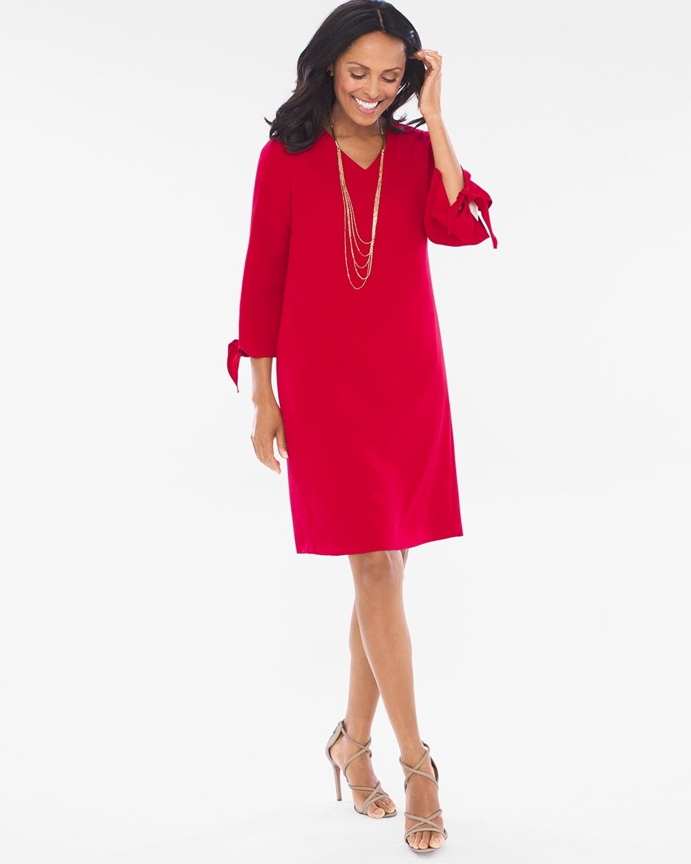 Solid Tie-Sleeve Dress in Carmine Red - Chico's