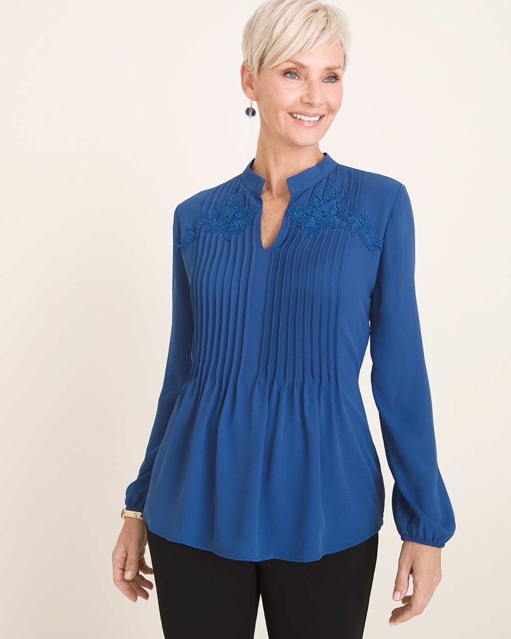 Pleated Lace-Detail Pullover