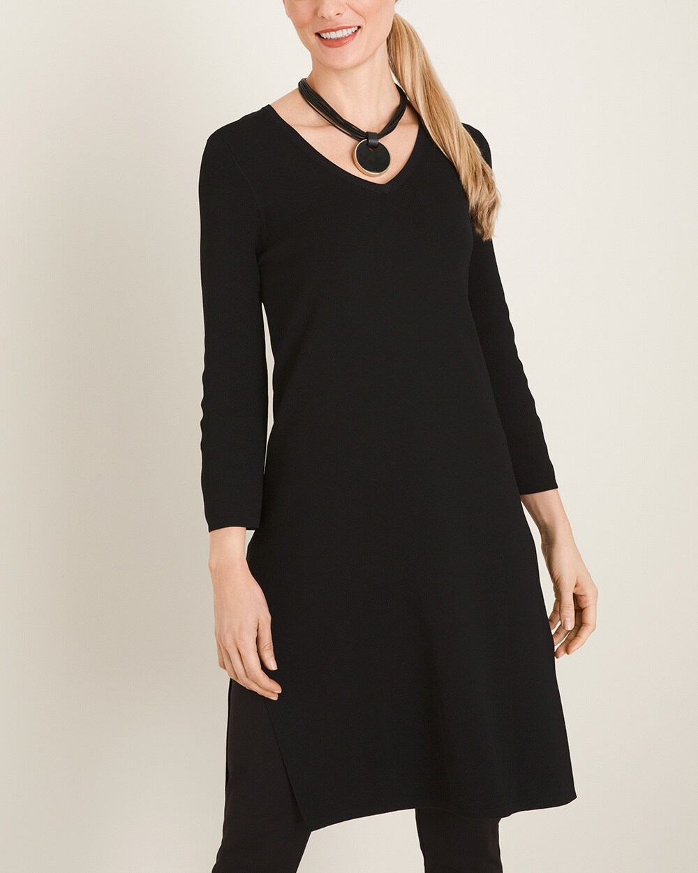 Travelers Collection Long V-Neck Ribbed Tunic