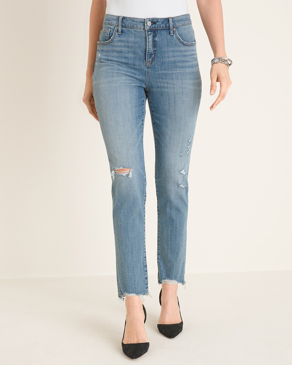 So Slimming Distressed Girlfriend Ankle Jeans