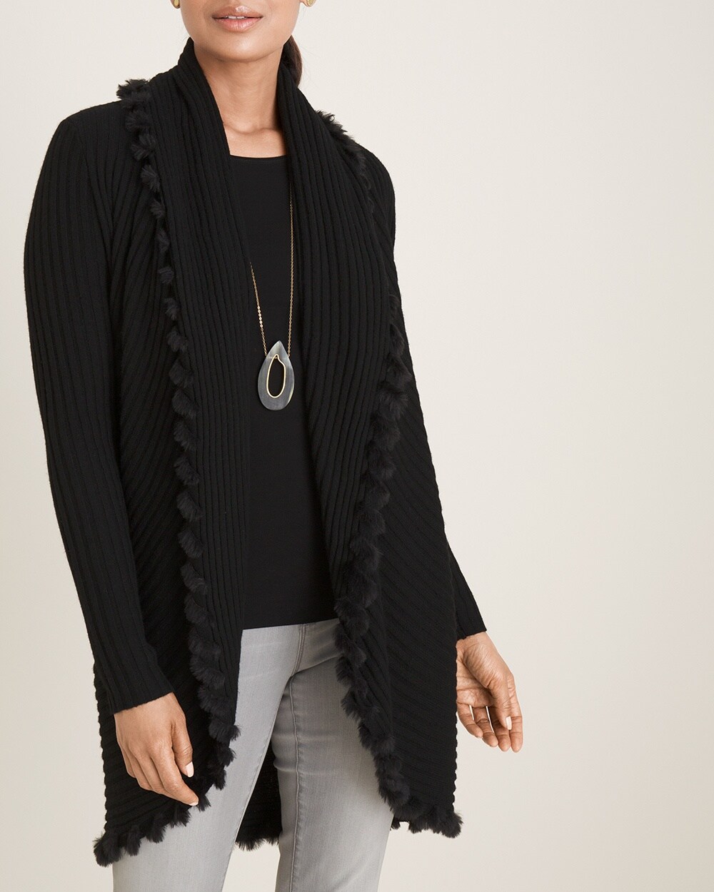 Cashmere-Wool Blend Rib-Knit Cardigan with Whipstitch Detail