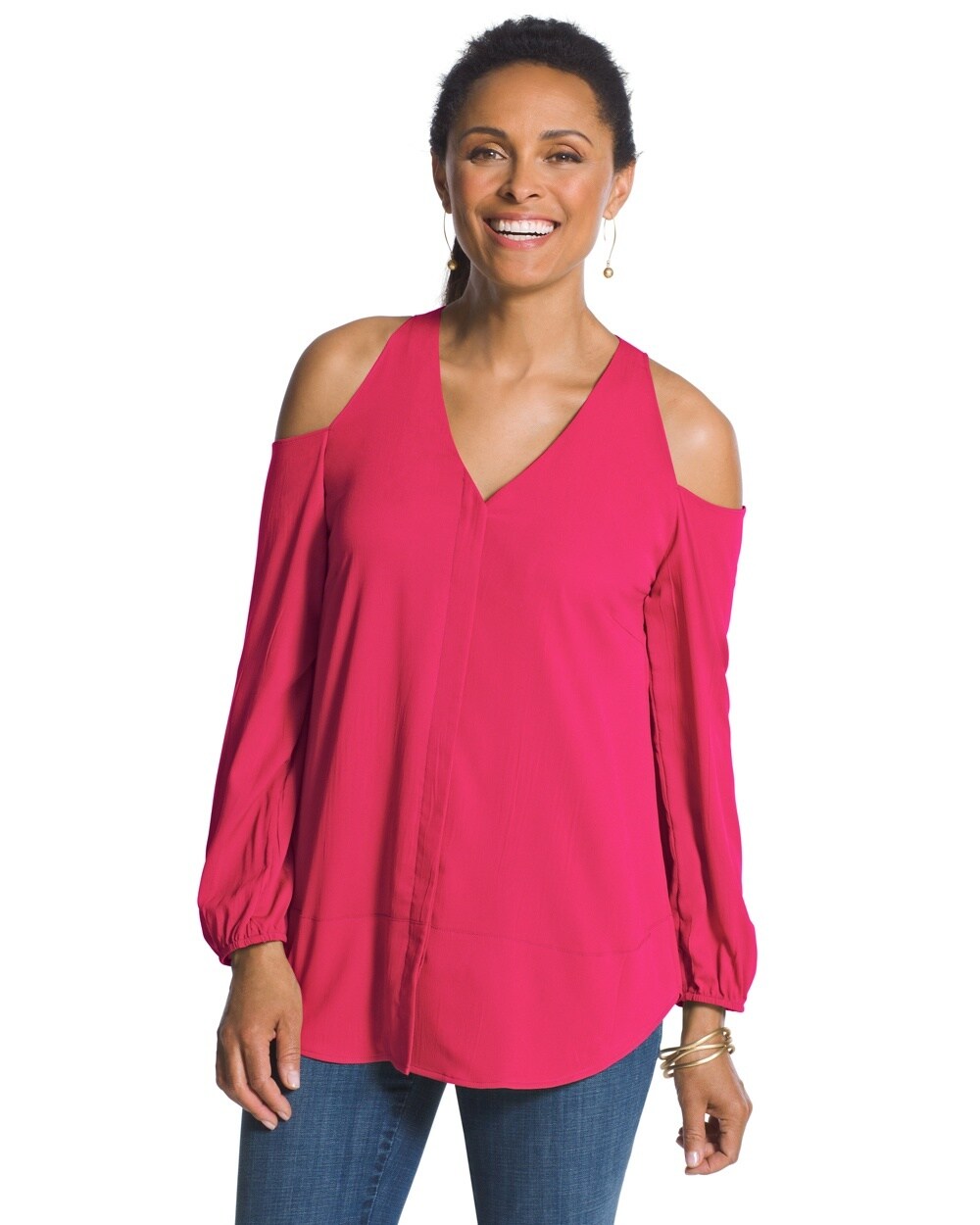 Cold Shoulder Blouse in Raspberry
