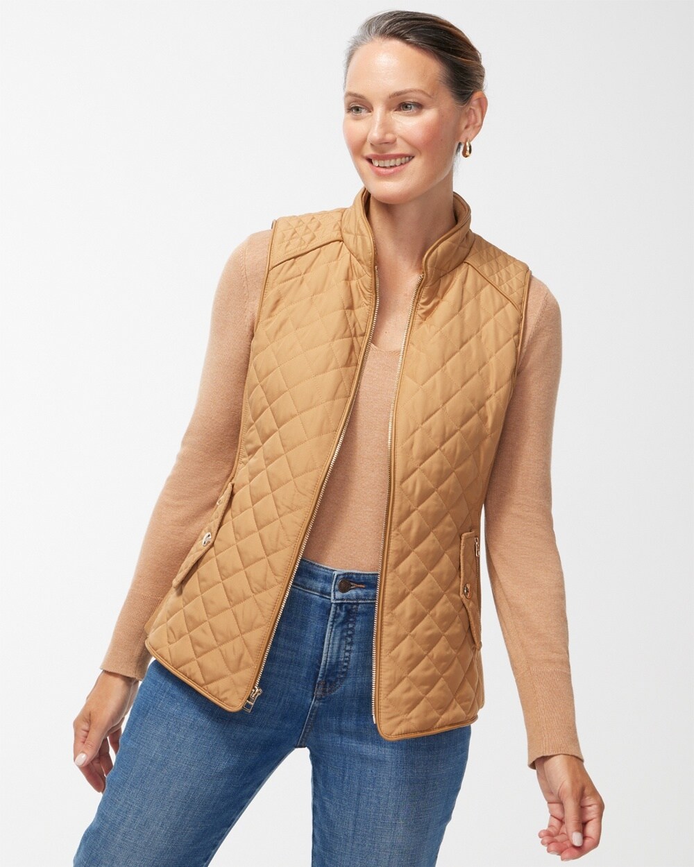 Rib Trim Quilted Vest video preview image, click to start video