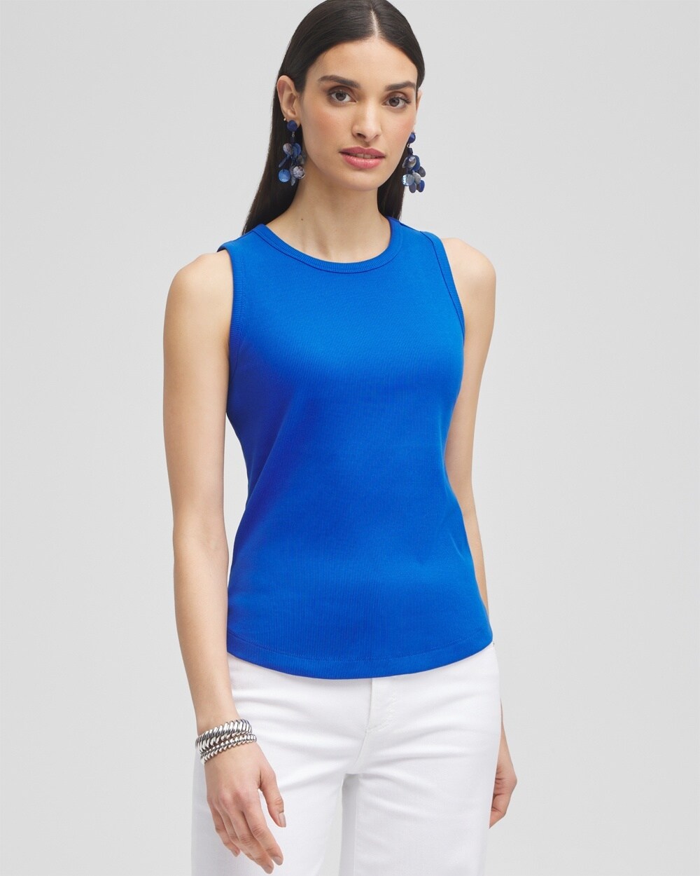 Chico's Ribbed High Neck Tank Top In Intense Azure Size Xxl |