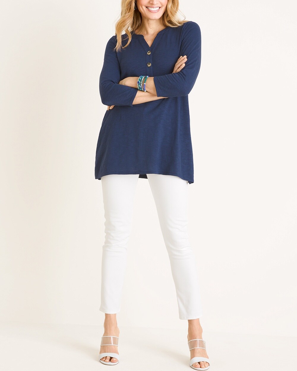 Button-Front 3/4-Sleeve Top - Chico's