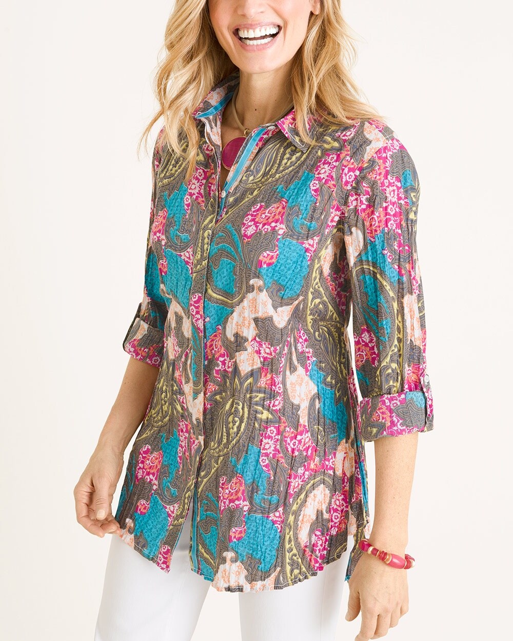 CINO for Chico's Multi-Colored Paisley Crinkle Tunic
