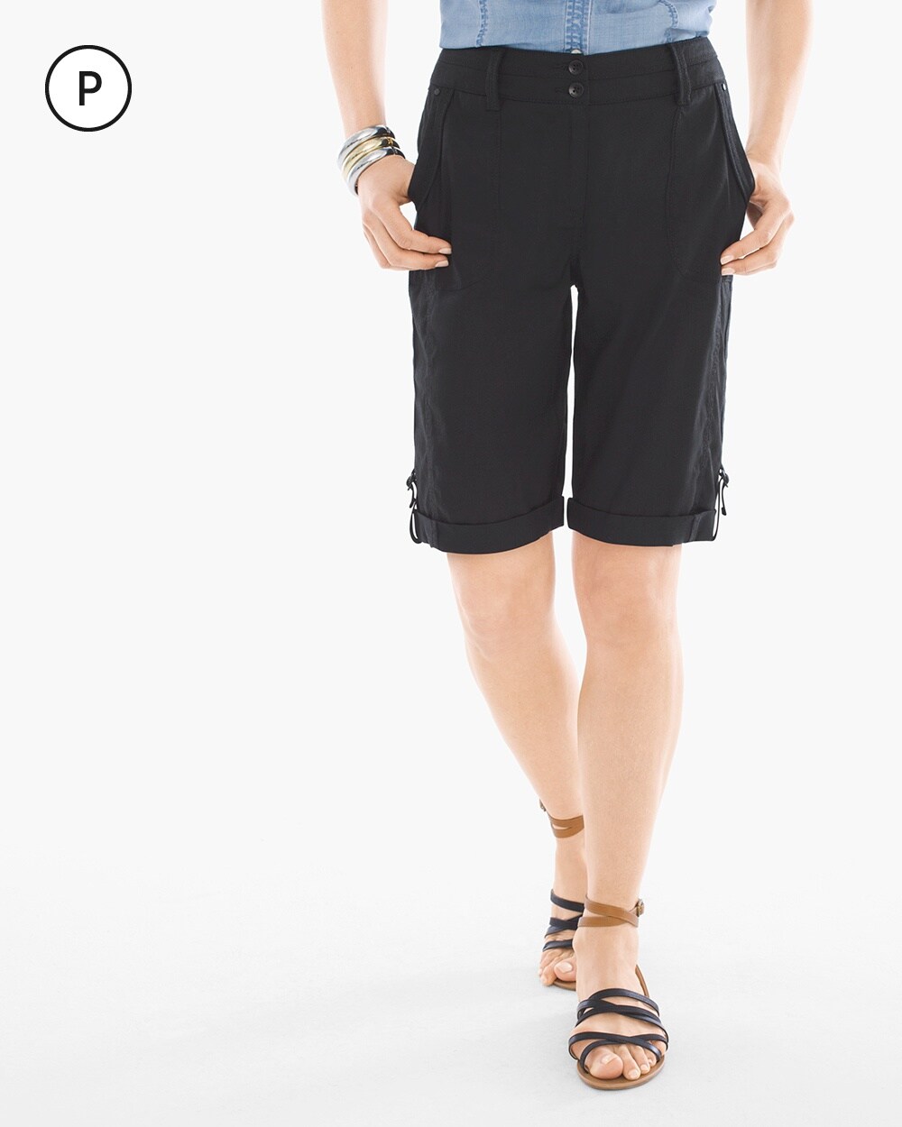 Petite Casual Utility Shorts in Black