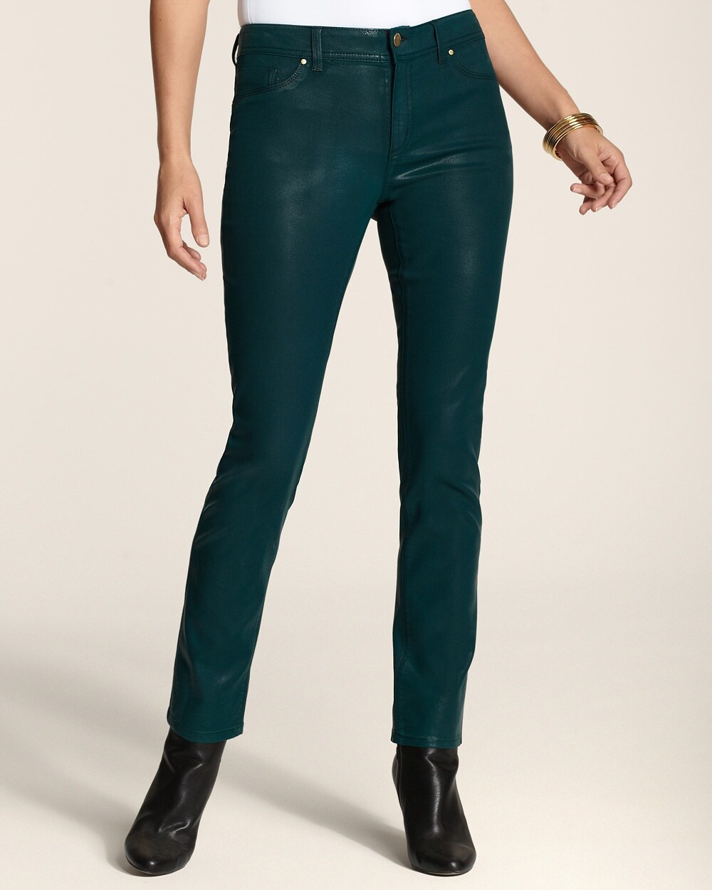 green coated jeans