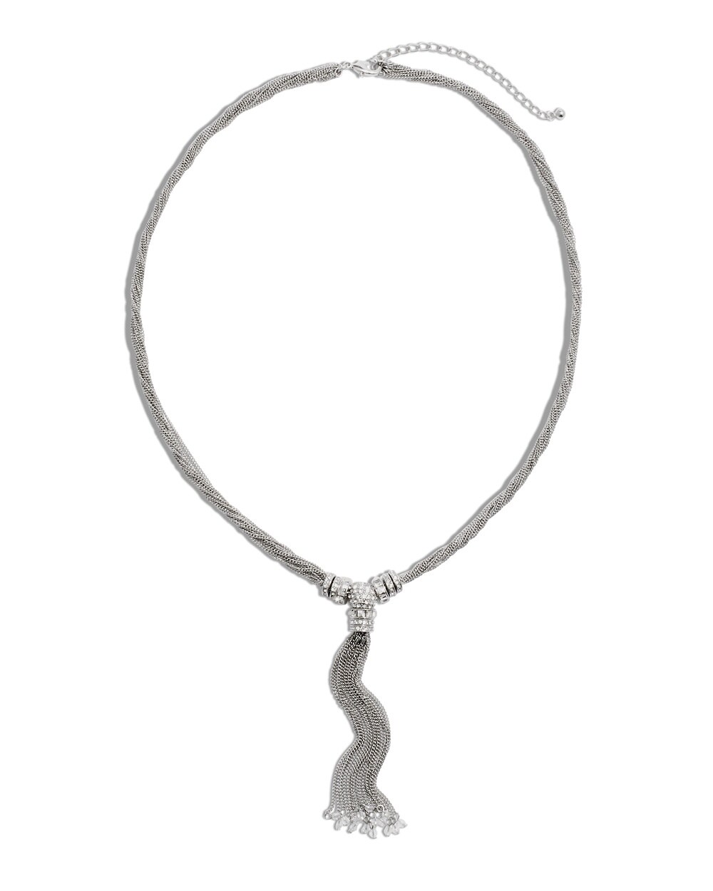 Chandra Long Silver Tassel Necklace