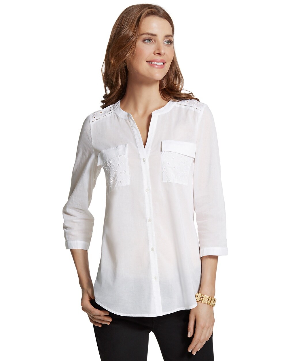 Janel Eyelet Button-Down Shirt