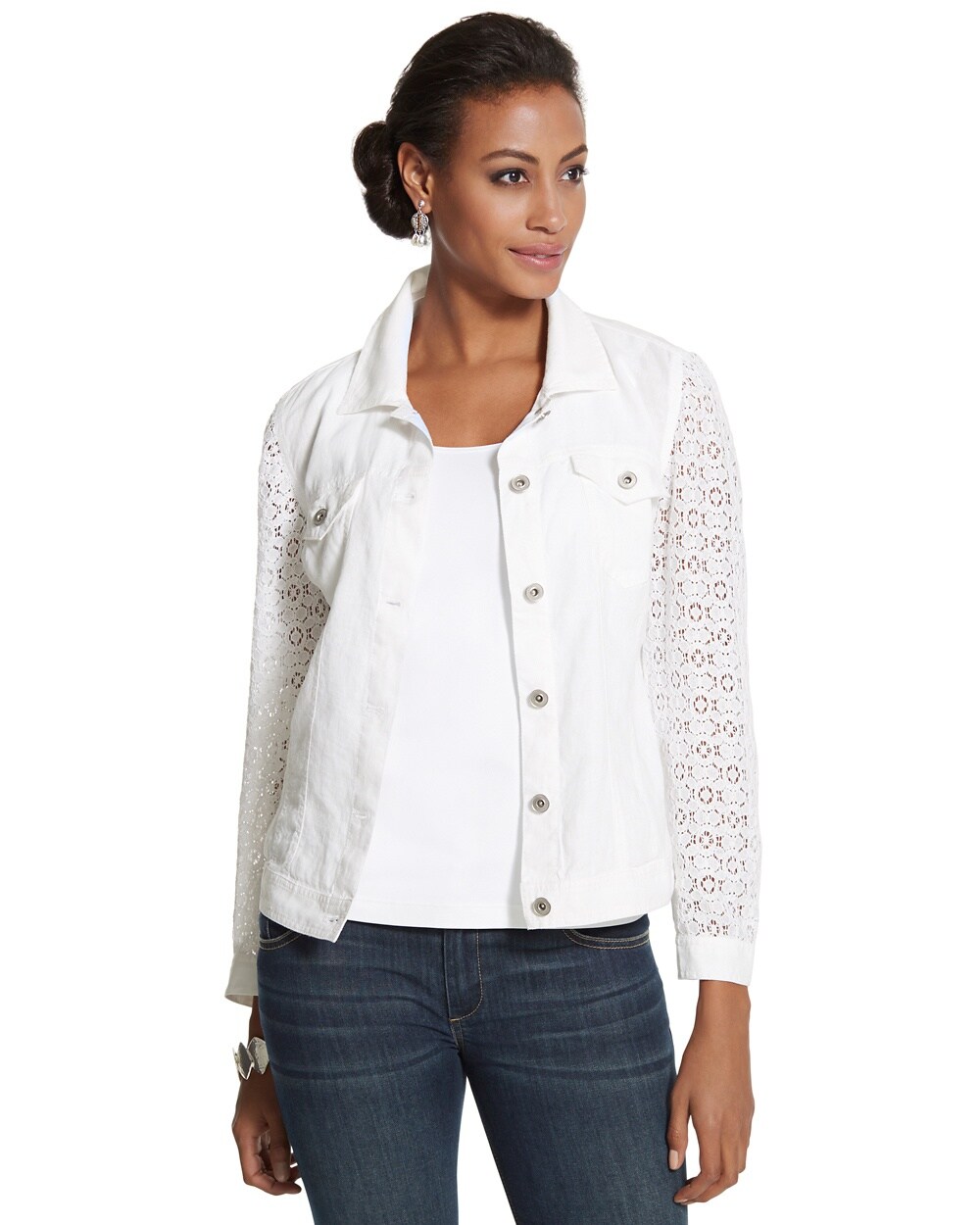 Lace-Sleeve Linen Jacket