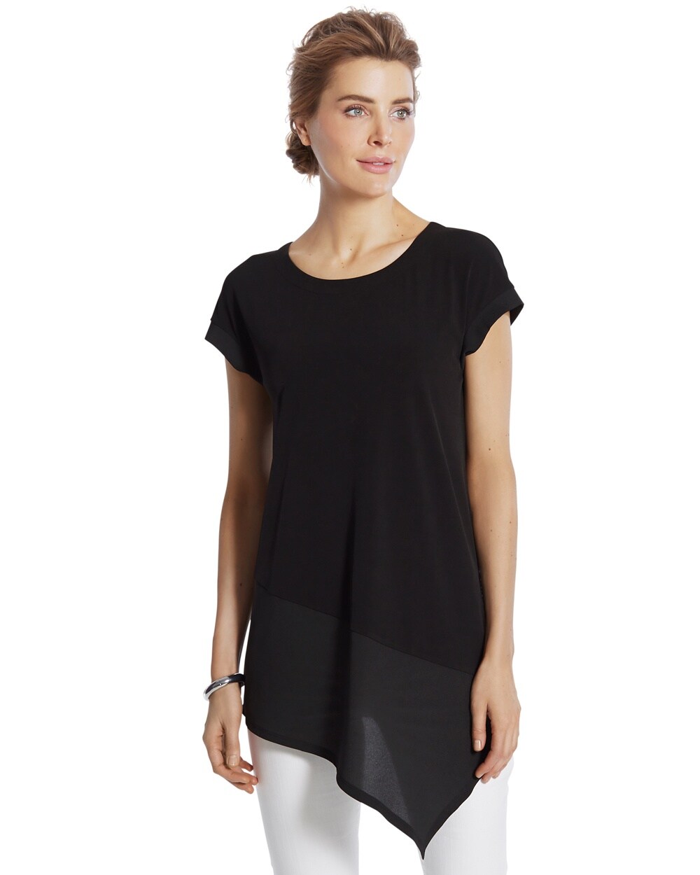 Angled Hem Black Top - Women's New Clothing - Tops, Bottoms ...
