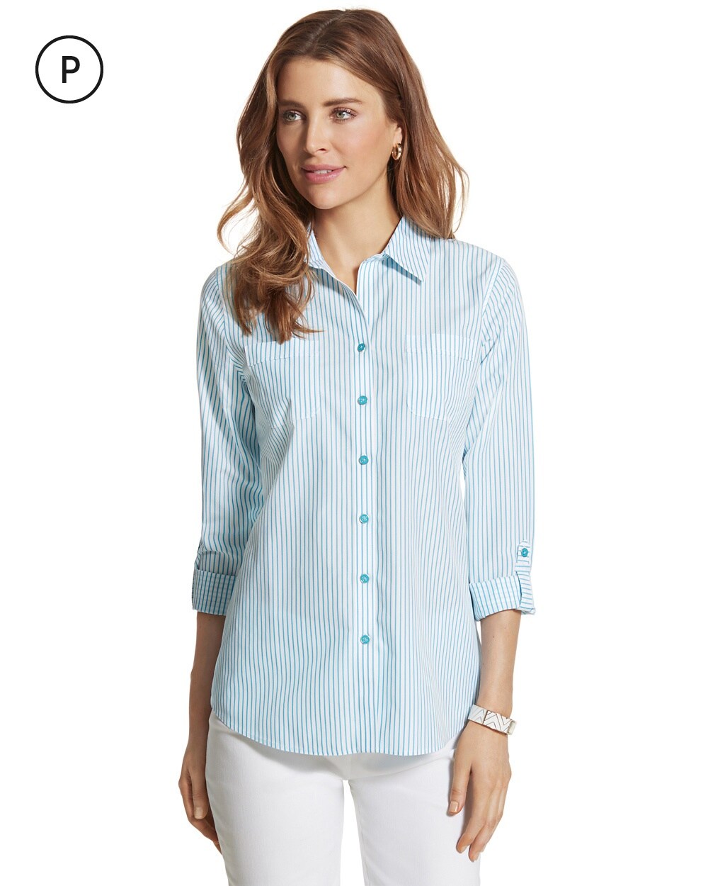 Petite Effortless Sleek Striped Wrinkle-Free Shirt