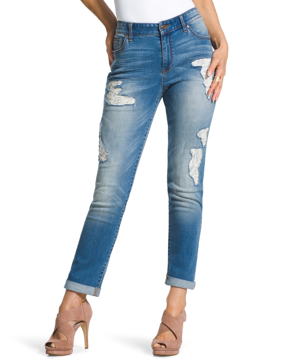 Platinum Destructed Lace Ankle Jeans