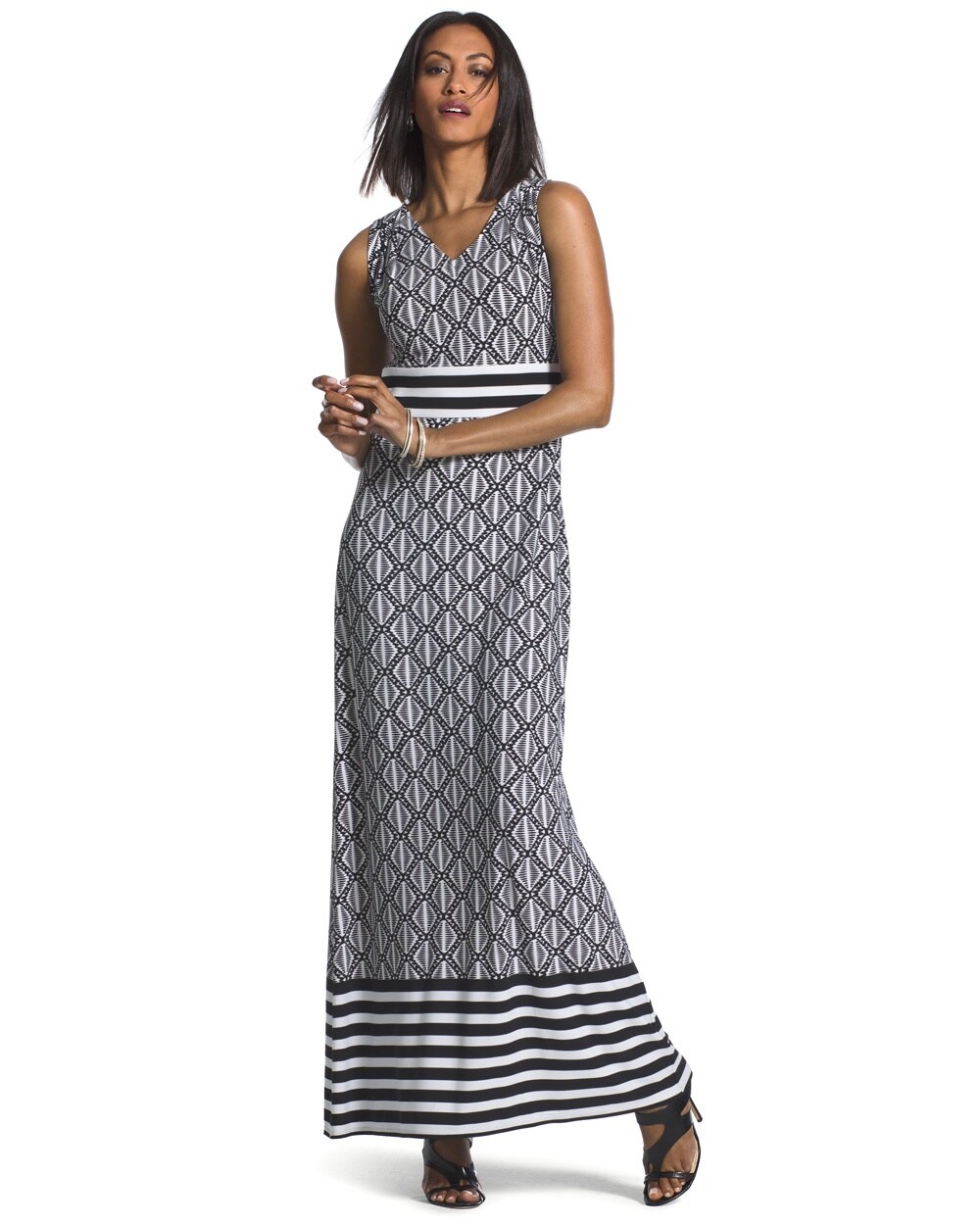 Ikat Striped Black-and-White Maxi Dress