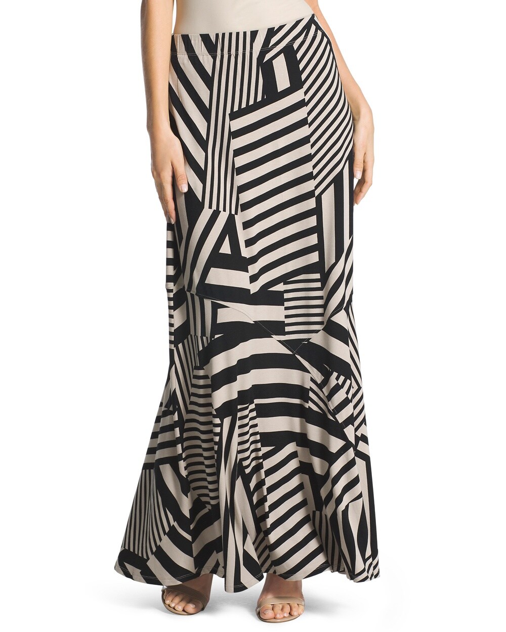 Patched Optic-Stripe Maxi Skirt