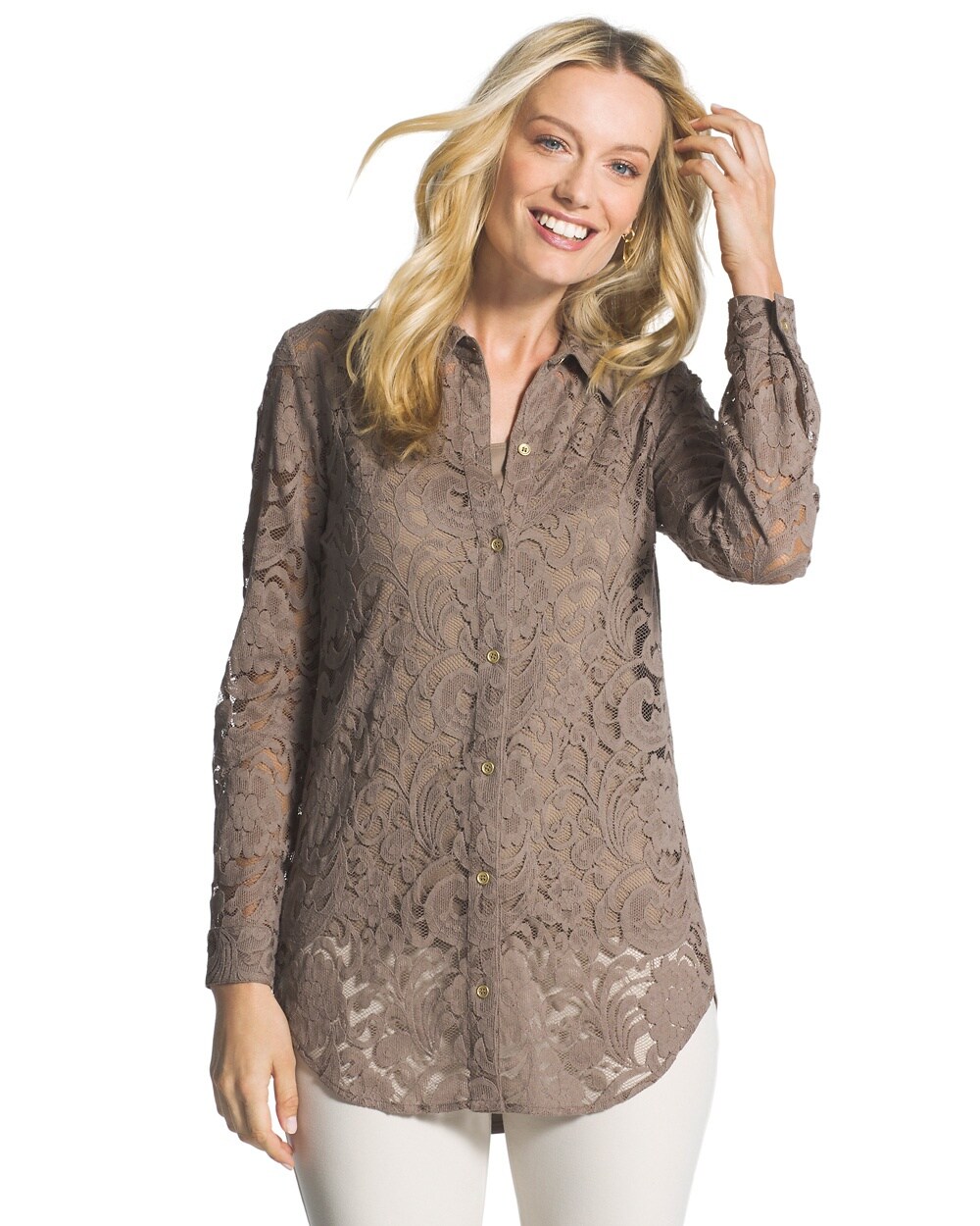 Lisa Lace Button-Down Shirt - Chicos