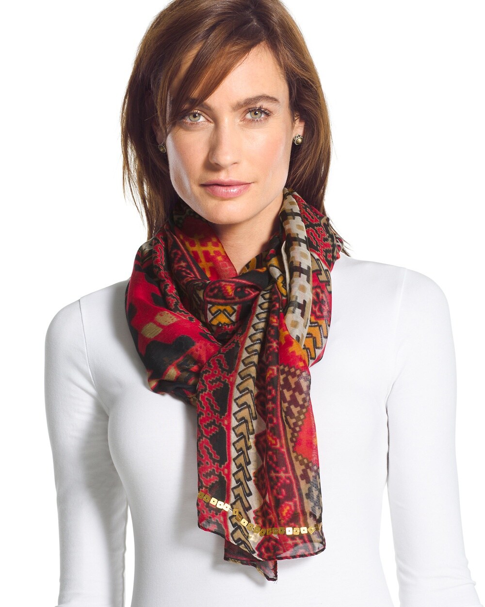 Patched Sequin Red Scarf - Chico's