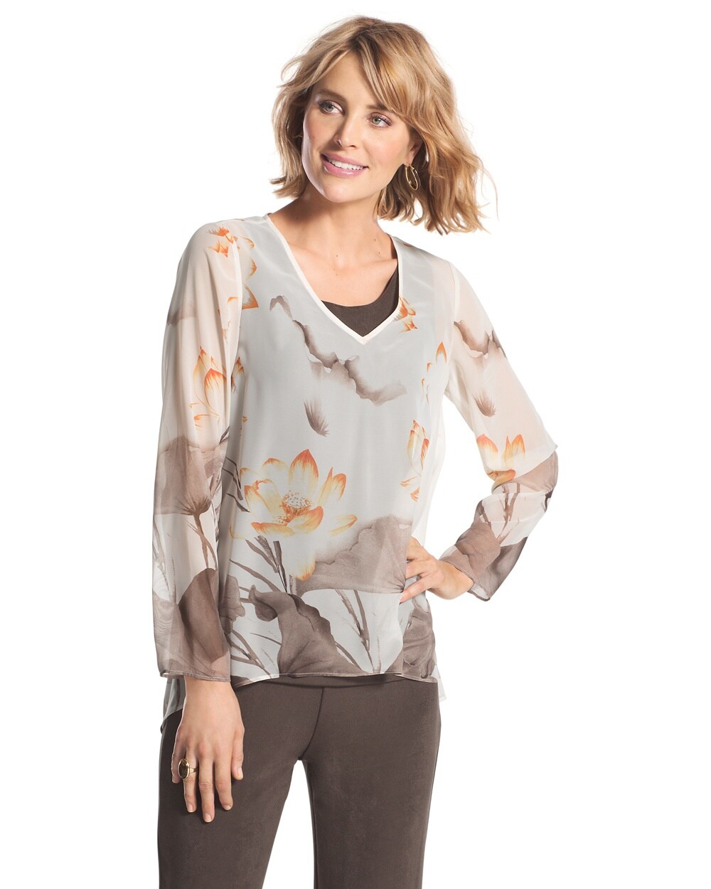 Travelers Collection Sheer Floral Top